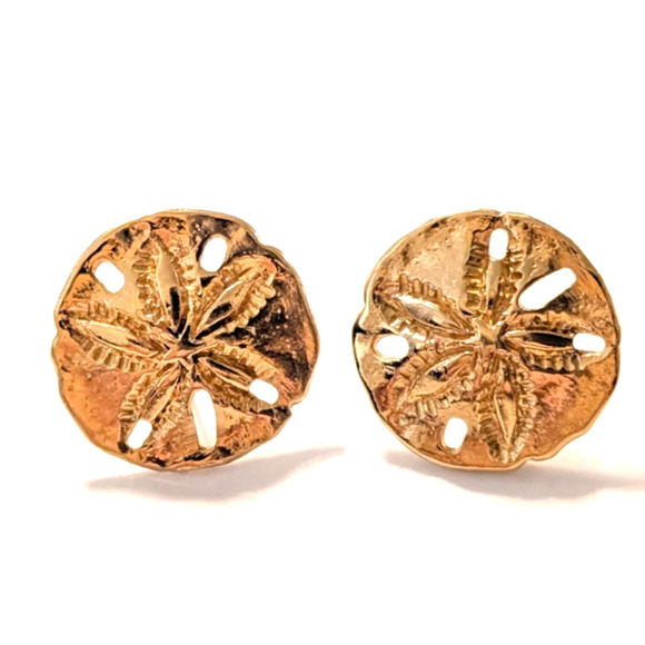 Napier Jewelry - Vintage Napier Pierced Earrings Sand Dollars Gold Tone, Beach Jewelry .75" gp-86